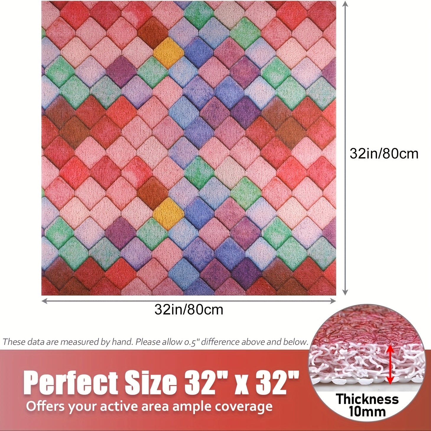Non-Slip Shower Mat with Drain Holes - Quick-Dry Bath, Anti-Slip Bathroom Floor Mat, Soft Cushioned PVC Bath Mat for Shower, Bathtub, Kitchen - Easy Clean Bathroom Safety Mat, Mosaic Design, Elderly Care