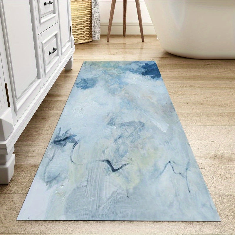 1pc Abstract Blue & White Marble Pattern Non-Slip Bath Mat - Super Absorbent, Easy to Clean & Washable, Durable Rubber Backing, Perfect for Bathroom, Kitchen, Bedroom, and Laundry Room Decor, Bathroom Mat