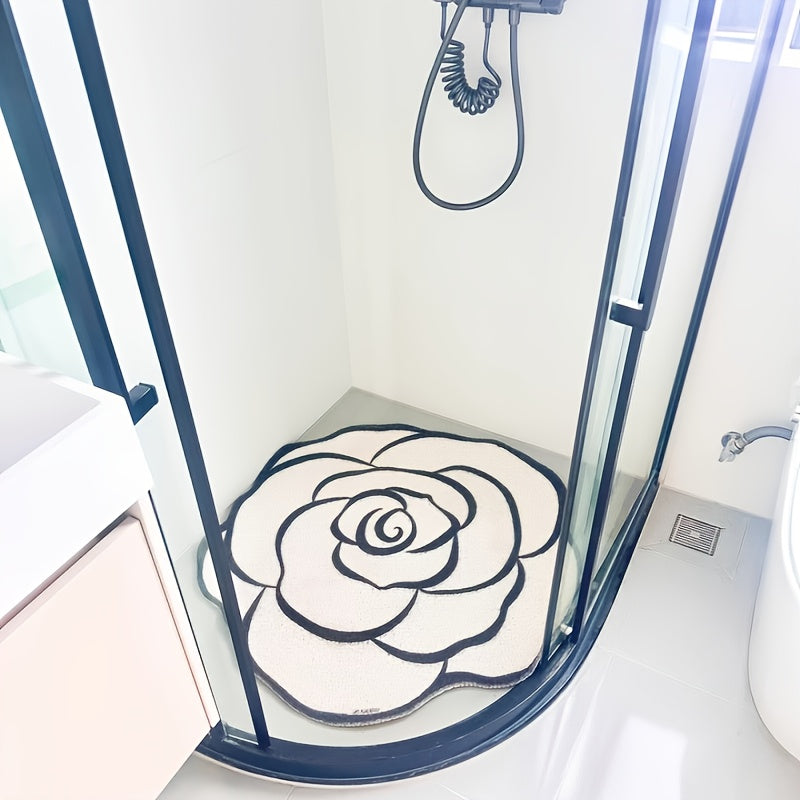 Non-Slip Bath Mat with Unique Floral Design - Durable PVC Shower, Soft Plush Texture, Easy to Clean, Modern Bathroom Decor for Home Safety, Bathroom