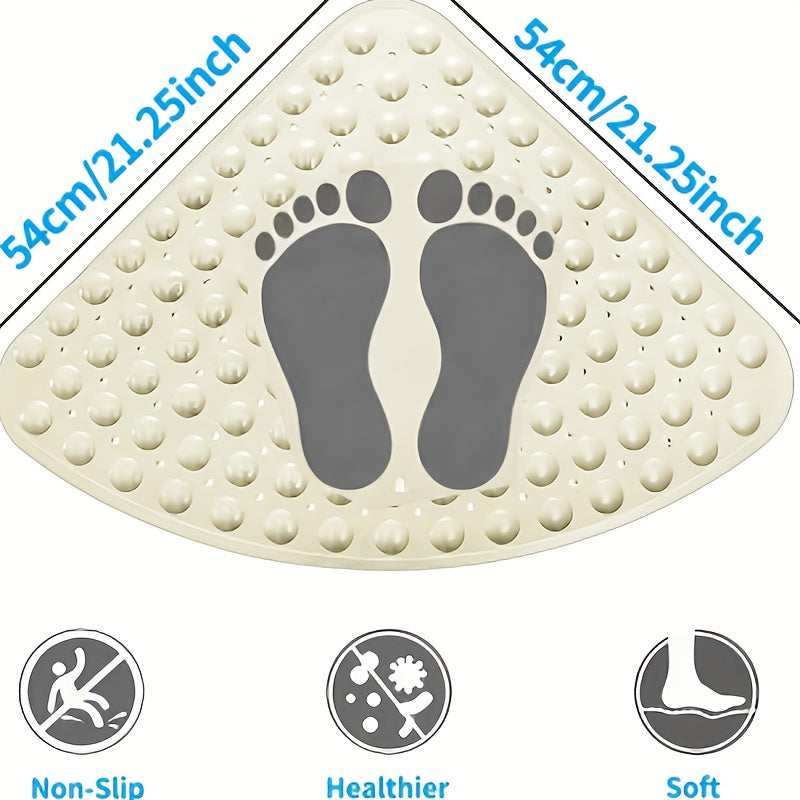 1pc Fan-Shaped Non-Slip Mat 21.26x21.26inch with Suction Cups, Drainage Holes, PVC Material, Machine Washable, Suitable for Bathroom, Kitchen, Greenhouse, Flower House, etc, Furniture Decoration