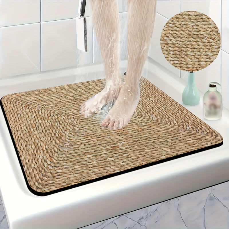 1pc Diatomite Bath Mat, Retro Texture Print Design, Quick-Dry & Non-Slip Absorbent Floor Mat, Soft and Comfortable for Bathroom, Shower, Laundry Room, Bedroom, Doorway, Kitchen Rug, RV Bathroom