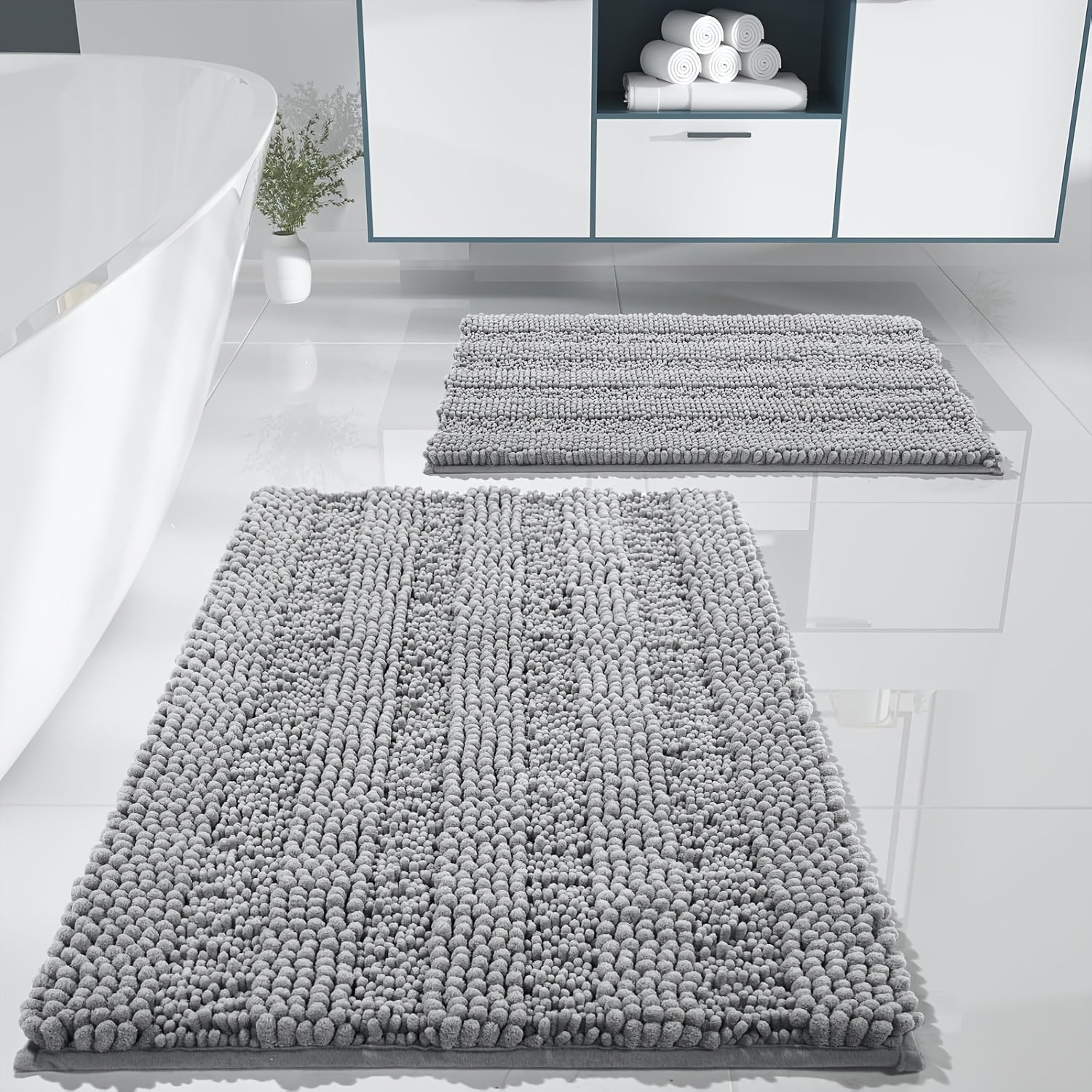 2pcs, Super Absorbent! Footfeel Soft And Quick-Drying Upgraded Thickened! Nordic Style Chenille Bathroom Mat, Fluffy Ball Bathroom Mat, Non-Slip And Comfortable And Fashionable Versatile Bathroom Mat, Guardian Home Dry Chenille Thickened And Enclosed Soft