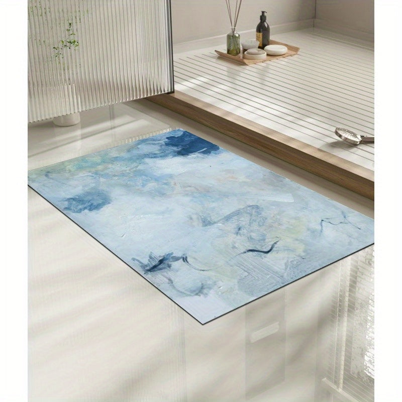 1pc Abstract Blue & White Marble Pattern Non-Slip Bath Mat - Super Absorbent, Easy to Clean & Washable, Durable Rubber Backing, Perfect for Bathroom, Kitchen, Bedroom, and Laundry Room Decor, Bathroom Mat