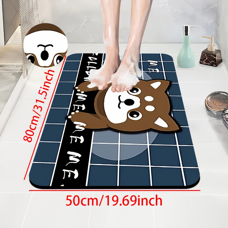1pc Diatomite Bath Mat with Adorable Cartoon Dog Print Design, Quick-Dry & Non-Slip Absorbent Floor Mat – Soft and Comfortable for Bathroom, Shower, Laundry Room, Bedroom, Doorway, RV Bathroom, Bathroom, Bath Matts for Bathroom, Non Slip Bathtub Mat,