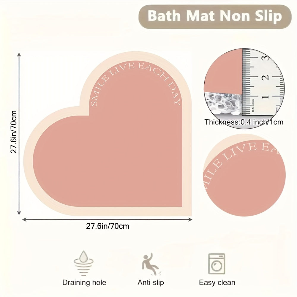 Heart-Shaped PVC Shower Mat, Non-Slip Anti-Fall Bathroom Floor Mat with Drainage and Separation Pad, Hollow Design for Safety and Water Efficiency, Bathroom Accessories|Decorative Bath Mat|PVC Material, Shower Ma