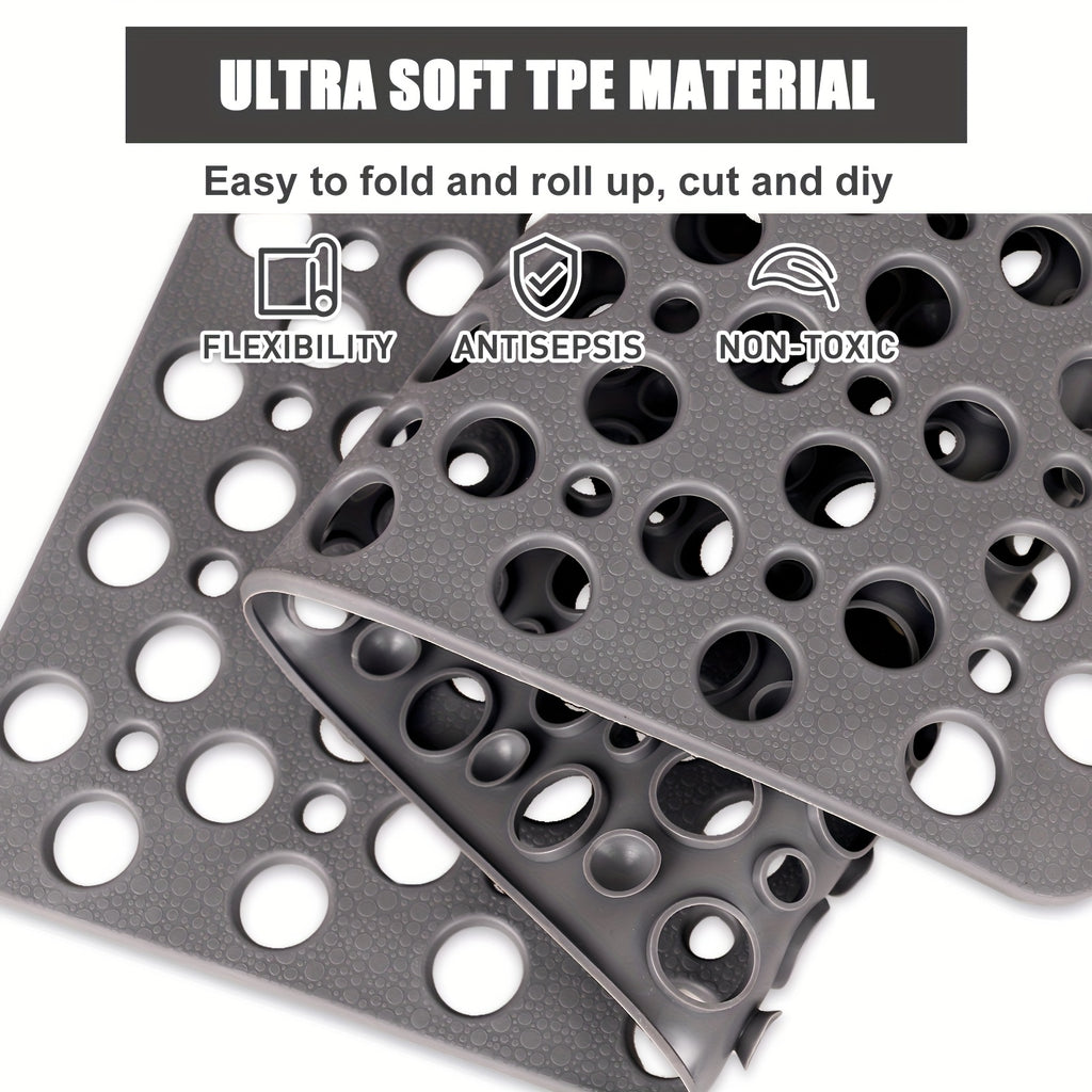 [Non-Slip Shower Mat] Non-Slip Shower Mat, Large | Round Hole Design with Drainage Holes and Strong Suction Cups for Enhanced Grip and Comfort, Machine Washable Bathroom TPE Safety Pad