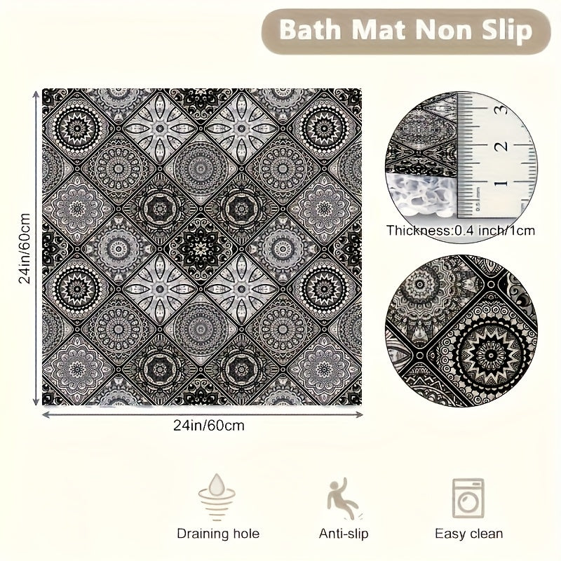 Non-Slip Shower Mat with Drain Holes - Quick-Dry Bath, Anti-Slip Bathroom Floor Mat, Soft Cushioned PVC Bath Mat for Shower, Bathtub, Kitchen - Easy Clean Bathroom Safety Mat, Mosaic Design, Elderly Care