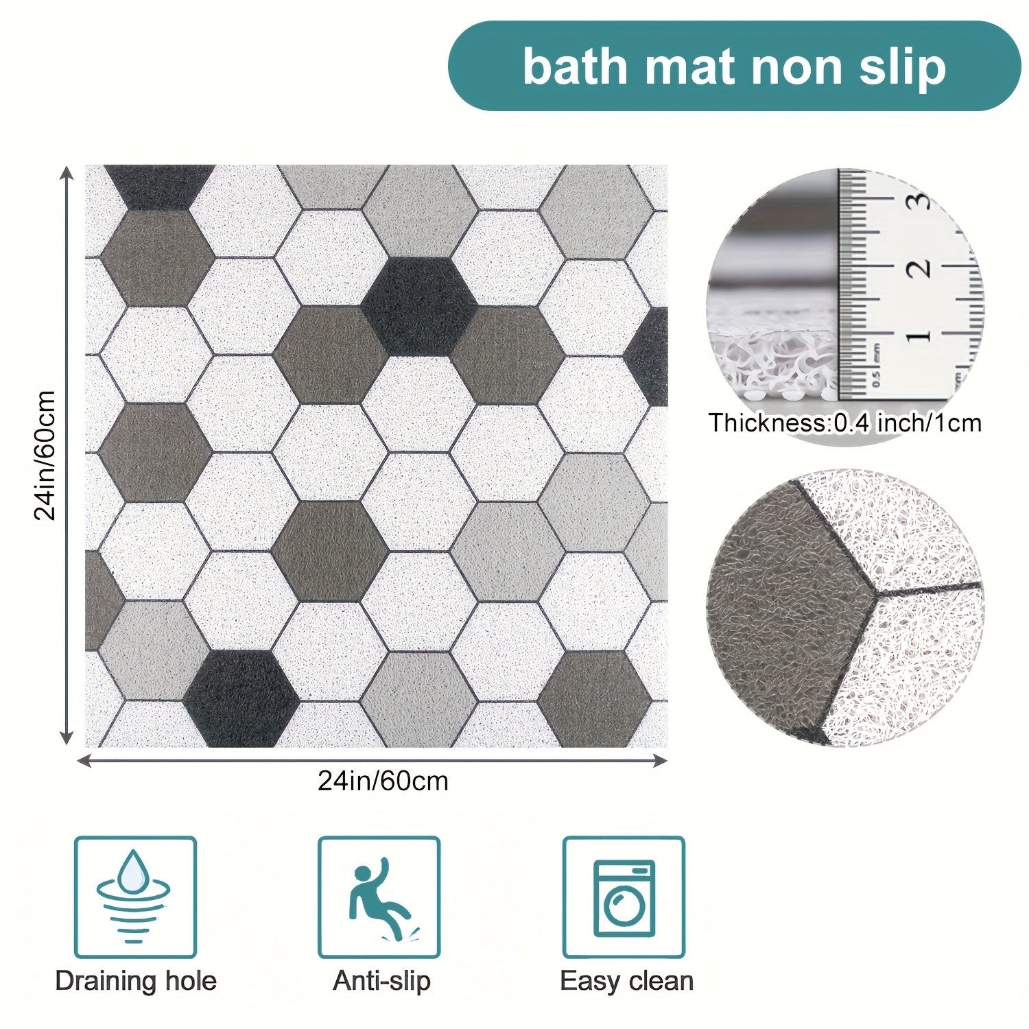 [1pc Non-Slip Shower Mat] 1pc Soft & Comfortable Non-Slip Shower Mat with Drainage Holes, PVC Loofah Massage Bath Mat | Quick-Dry, Ideal for Bathroom & Wet Areas, Hollow Design
