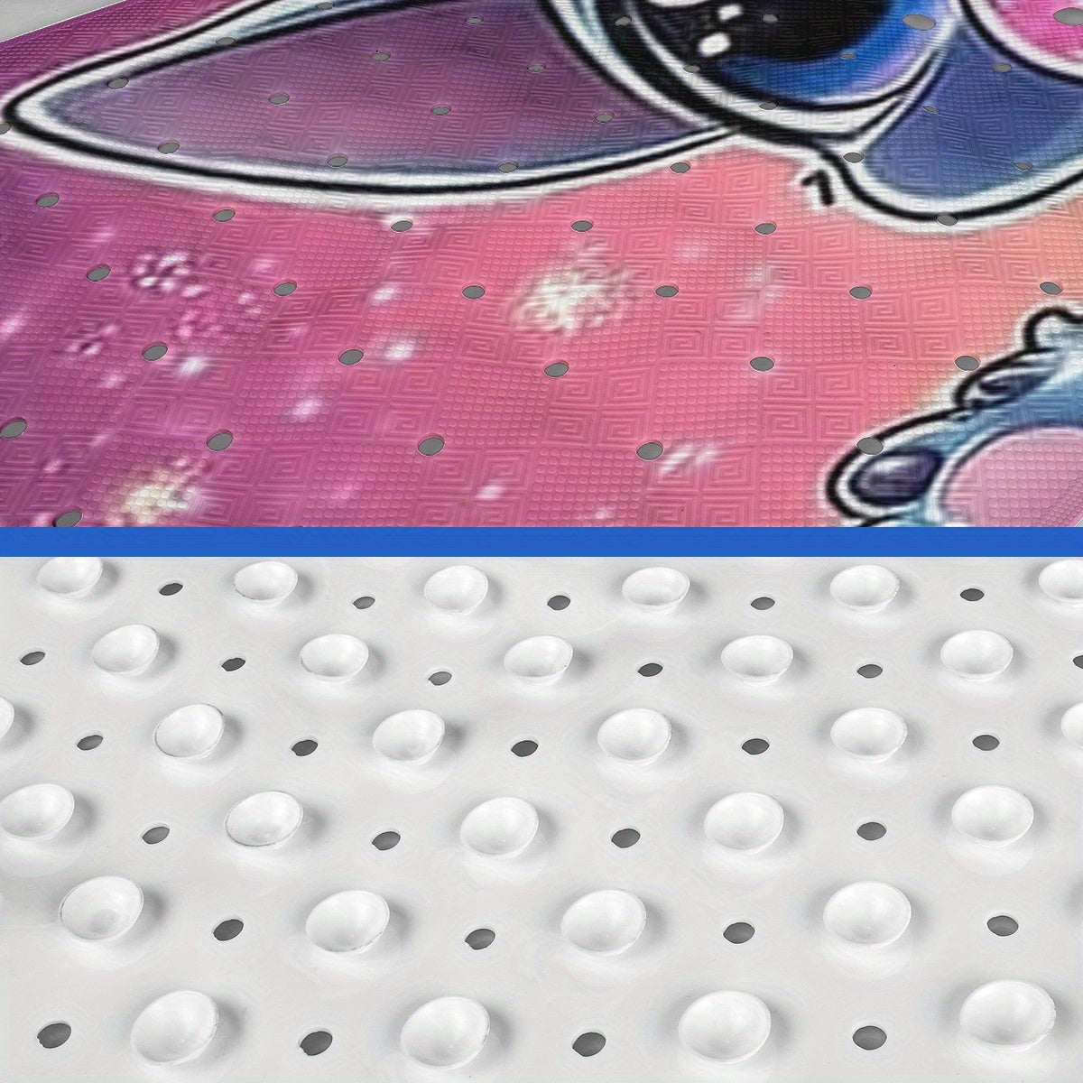 Stitch Pink Purple Sky Background Stars & Heart Cartoon Style Bathtub Mat - Non-Slip PVC Water-Absorbent Soft Bath Mats for Bathroom, 15.7x39.3 Inches, Machine Washable