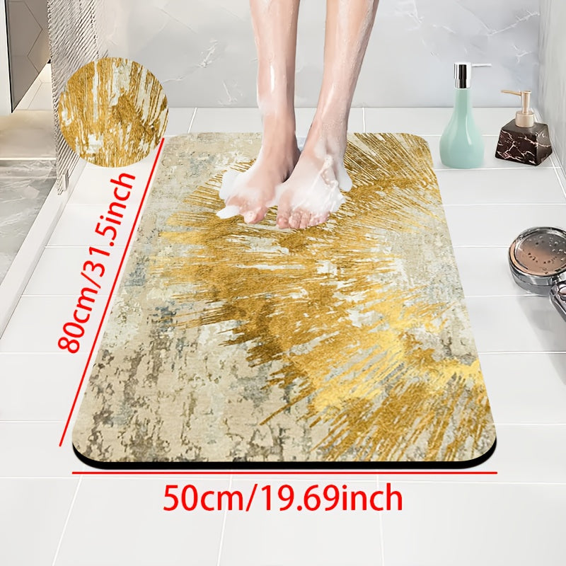 1pc of Diatomite Bathroom Anti-Slip Mat, Golden Streamlined Art Pattern Print Design, Quick-Drying, Non-Slip And Water-Absorbing Floor Mat, Soft And Comfortable, Suitable for Bathrooms, Shower Rooms, Laundry Rooms, Bedroom Floor Mats, Kitchen Floor Mats,