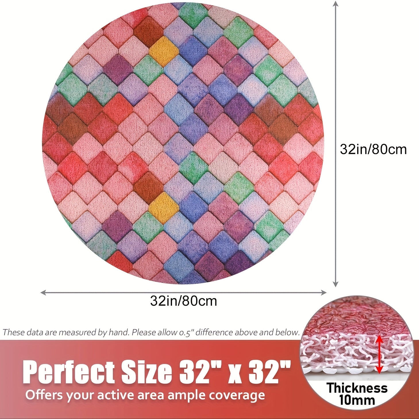 Non-Slip Shower Mat with Drain Holes - Quick-Dry Bath, Anti-Slip Bathroom Floor Mat, Soft Cushioned PVC Bath Mat for Shower, Bathtub, Kitchen - Easy Clean Bathroom Safety Mat, Mosaic Design, Elderly Care