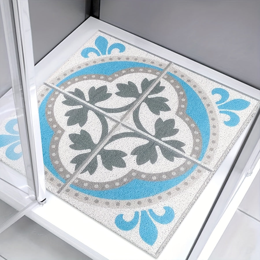 1pc, PVC bathroom rug with drainage holes, Various patterns, cuttable, textured surface for enhanced grip, non-slip shower mat, bathroom decoration