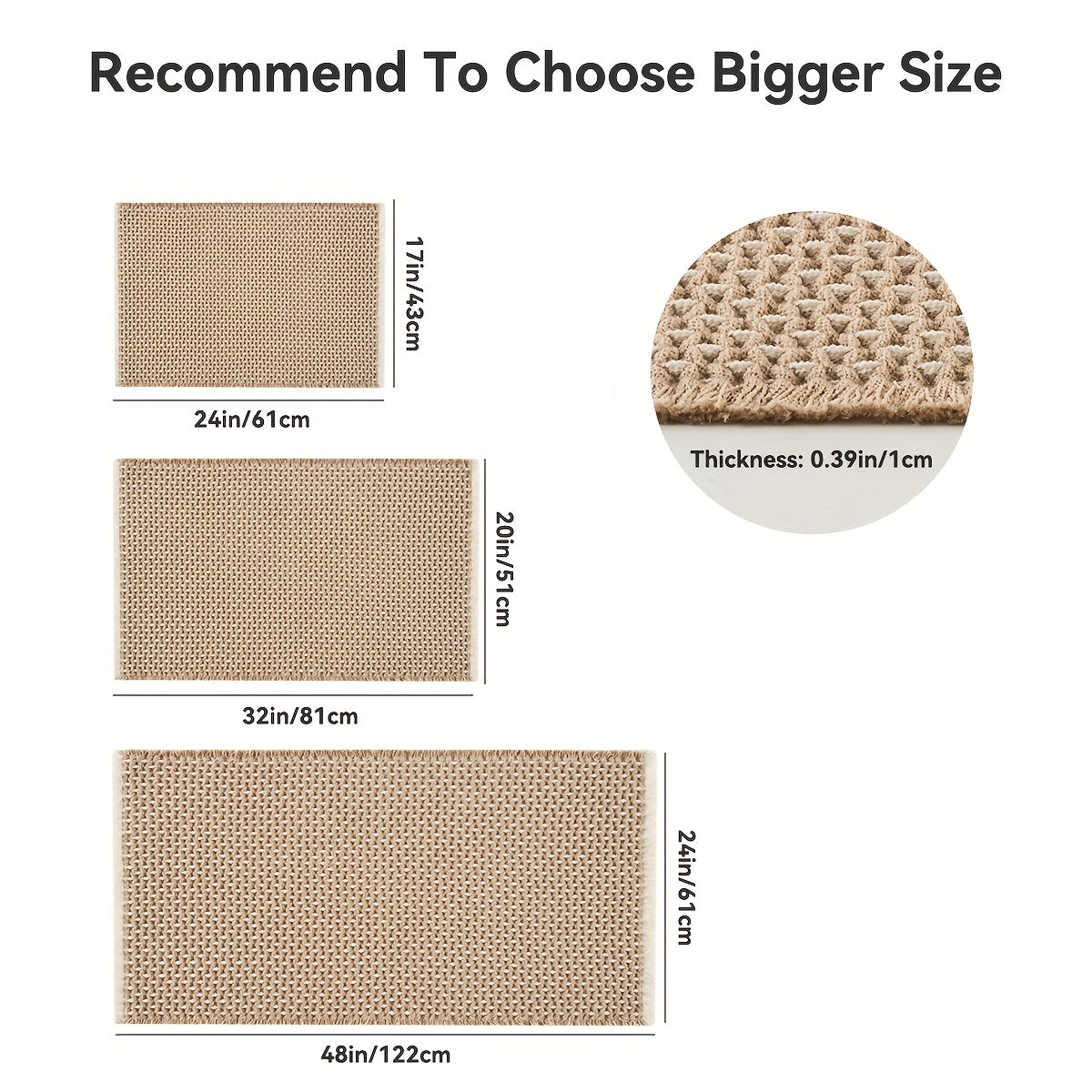 SIXHOME Braided Polyester Bath Mat - Soft, Non-Slip, Ultra-Absorbent, Machine Washable, Rectangular Bathroom Mat with Geometric Pattern, Light Brown, Bathroom Floor Mat|Geometric Pattern Mat|Soft Texture Mat, Bathroom Mat