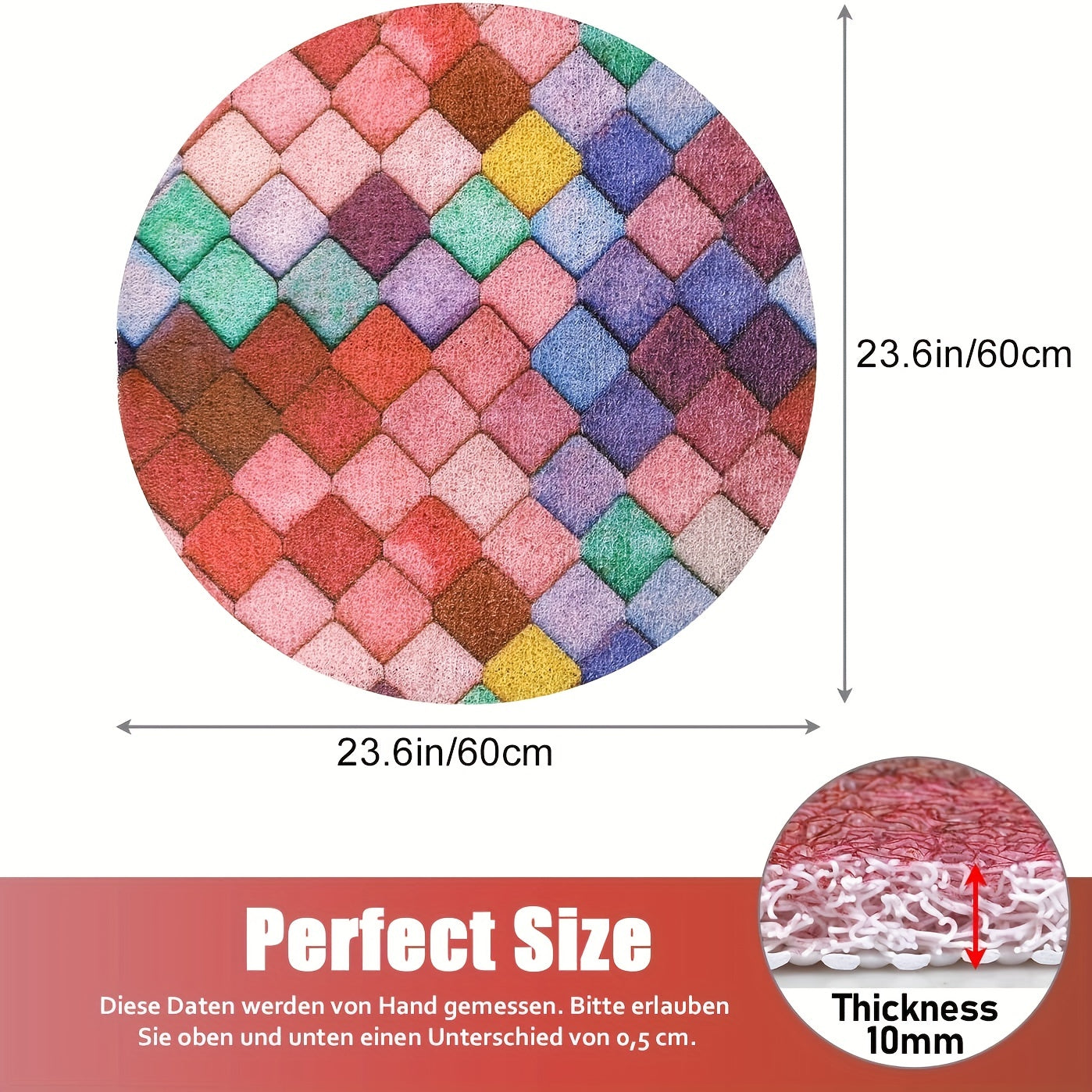 Non-Slip Shower Mat with Drain Holes - Quick-Dry Bath, Anti-Slip Bathroom Floor Mat, Soft Cushioned PVC Bath Mat for Shower, Bathtub, Kitchen - Easy Clean Bathroom Safety Mat, Mosaic Design, Elderly Care