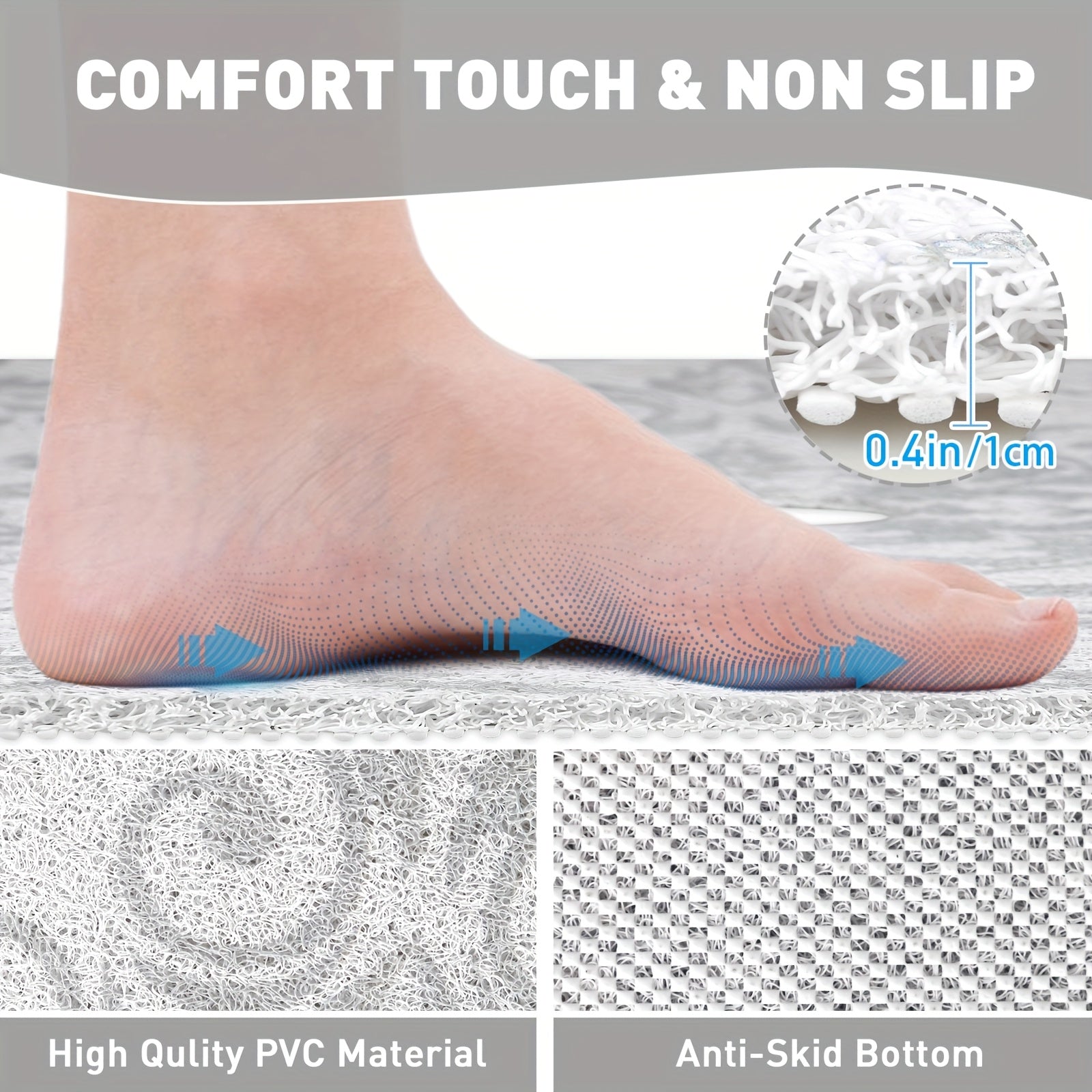 1pc Gray Floral PVC Bath Mat, 23.62*23.62 inches/31.5*31.5 inches, Quick-Dry, Non-Slip Shower Mat with Soft Loofah Sole, Durable, Comfortable and Safe for Bathroom Safety, Bathroom Ma