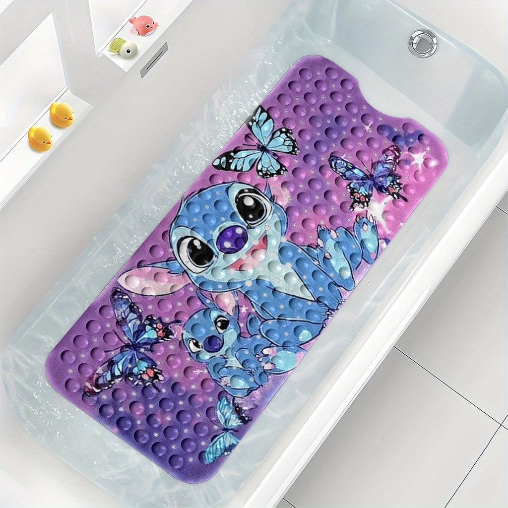 Disney Stitch, Purple Blue Black Pink Butterfly Gradient Background Cartoon Style Bathtub Mat - Non-Slip Bathroom Bath Mats for Shower Floor, 40x100cm / 15.7x39.3in, Comfortable Soft Water-Absorbent Anti-Slip Bath Mat