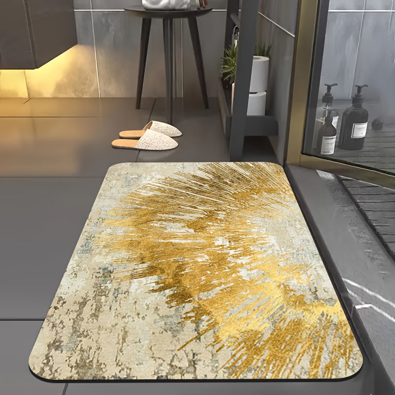 1pc of Diatomite Bathroom Anti-Slip Mat, Golden Streamlined Art Pattern Print Design, Quick-Drying, Non-Slip And Water-Absorbing Floor Mat, Soft And Comfortable, Suitable for Bathrooms, Shower Rooms, Laundry Rooms, Bedroom Floor Mats, Kitchen Floor Mats,