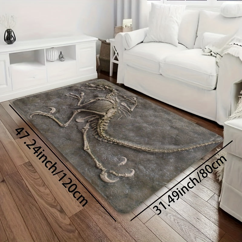 Dinosaur Fossil Pattern Soft Thickened Mat - 8mm, Machine Washable, Suitable for Bathroom, Kitchen, Living Room, Bedroom - Multifunctional Indoor Decorative Mat, Dinosaur Bathroom Decoration
