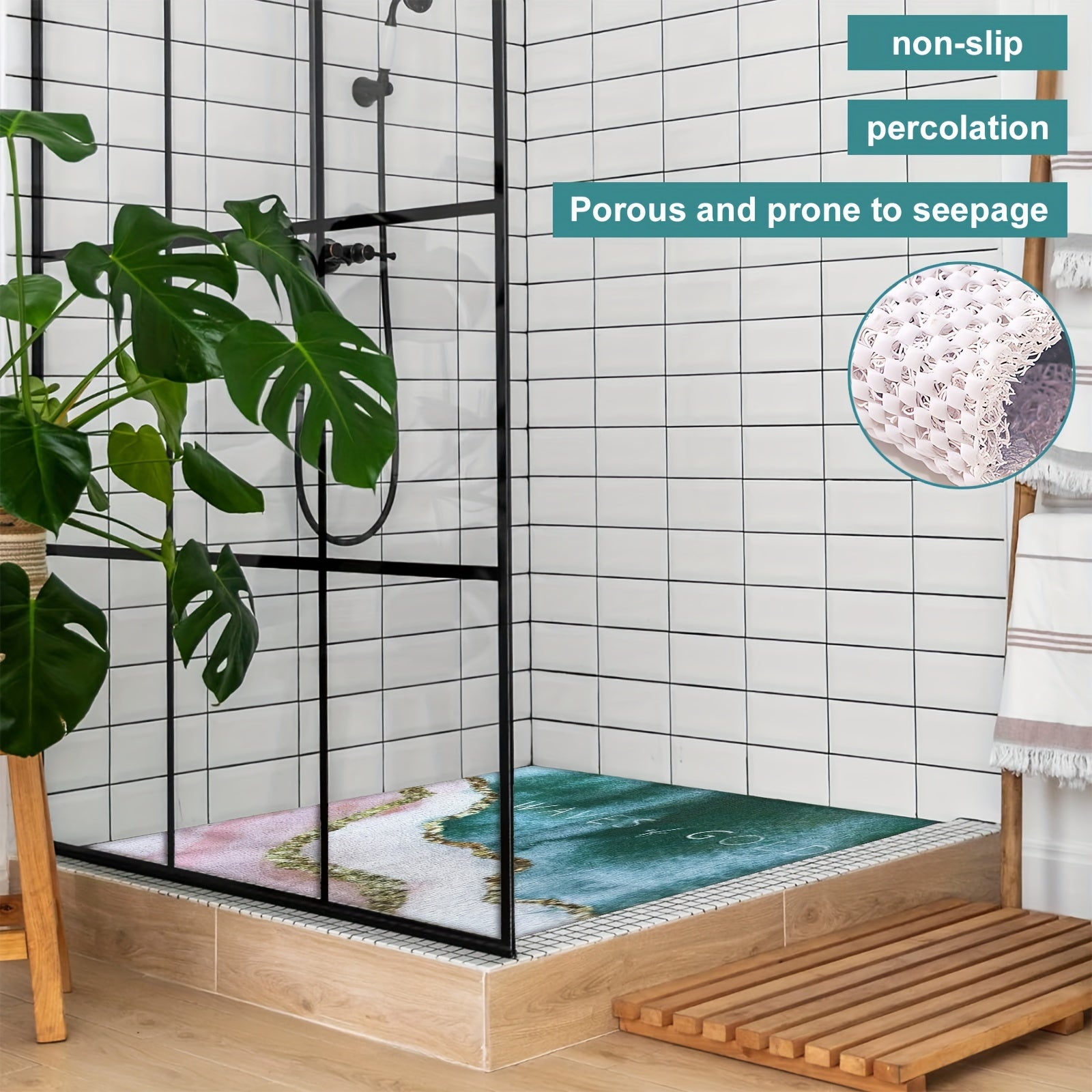 [1pc Non-Slip Shower Mat] 1pc Soft & Comfortable Non-Slip Shower Mat with Drainage Holes, PVC Loofah Massage Bath Mat | Quick-Dry, Ideal for Bathroom & Wet Areas, Hollow Design