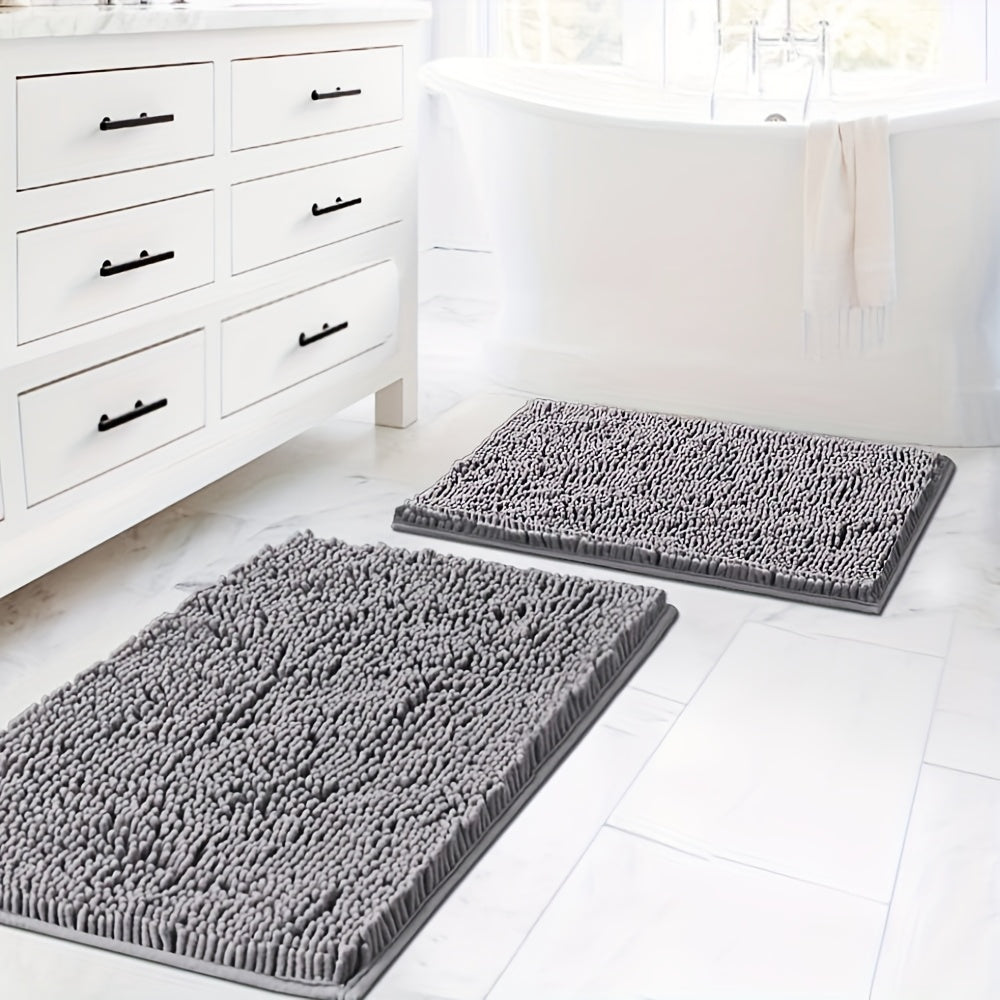 AIERJIA 2PCSBath Rugs for Bathroom Slip-Resistant Shag Chenille Bath Rugs Mat Extra Soft And Absorbent Bath Rug for Shower Room Machine-Washable Fast Dry 20" X 32" Plus 17" X 24"