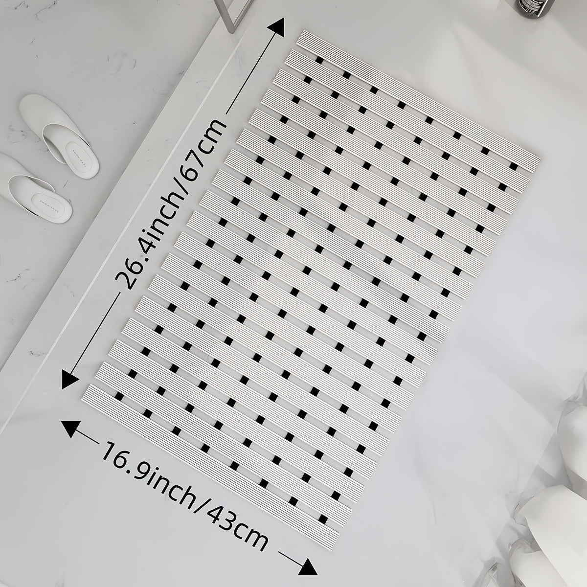 [DAJIANG Bathtub Mat] DAJIANG Non-Slip Bathtub Mat, Black & White Striped, PVC | Hollow Design, Suction Cup, Ideal for Shower and Bathtub Safety