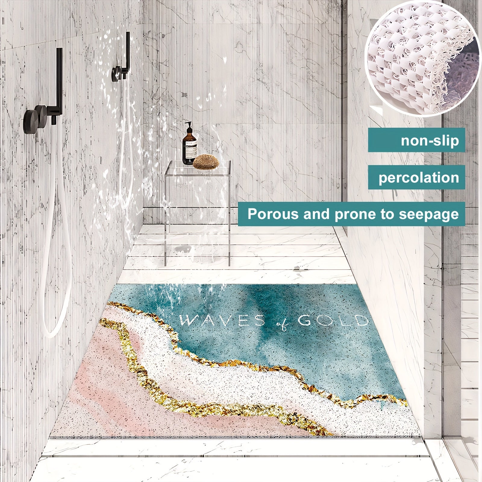 [1pc Non-Slip Shower Mat] 1pc Soft & Comfortable Non-Slip Shower Mat with Drainage Holes, PVC Loofah Massage Bath Mat | Quick-Dry, Ideal for Bathroom & Wet Areas, Hollow Design