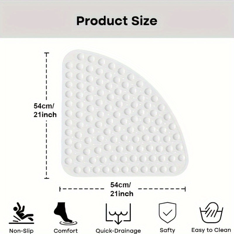1pc Fan-Shaped Non-Slip Mat 21.26x21.26inch with Suction Cups, Drainage Holes, PVC Material, Machine Washable, Suitable for Bathroom, Kitchen, Greenhouse, Flower House, etc, Furniture Decoration
