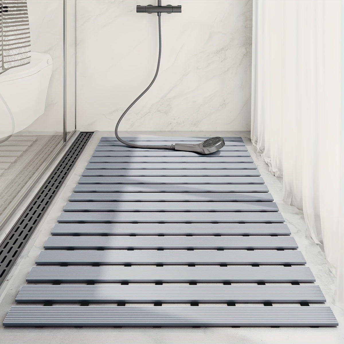 [DAJIANG Bathtub Mat] DAJIANG Non-Slip Bathtub Mat, Black & White Striped, PVC | Hollow Design, Suction Cup, Ideal for Shower and Bathtub Safety