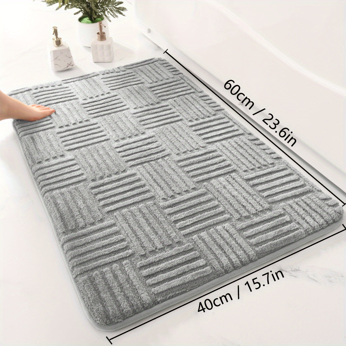 1pc, Thickened Bathroom Absorbent Mat, Non-Slip Bathtub Rug, Home Entryway Carpet, Solid Color & Stripe Pattern, Rectangular, Lightweight, Machine-Made, PVC Backing, Polyester, Hand Wash Only