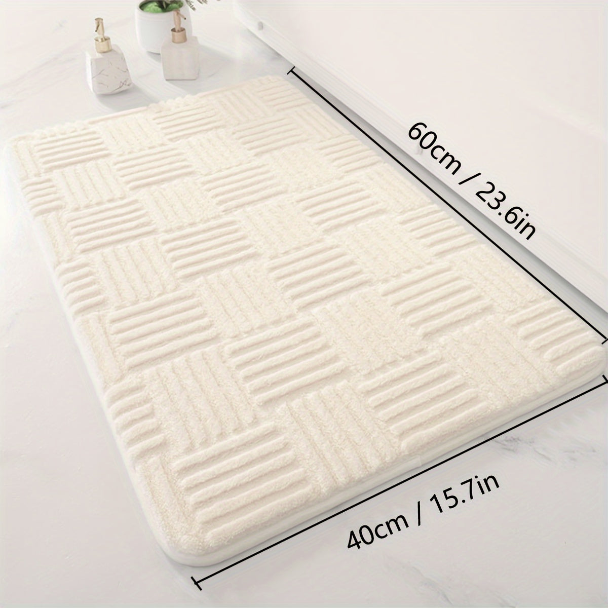 1pc, Thickened Bathroom Absorbent Mat, Non-Slip Bathtub Rug, Home Entryway Carpet, Solid Color & Stripe Pattern, Rectangular, Lightweight, Machine-Made, PVC Backing, Polyester, Hand Wash Only