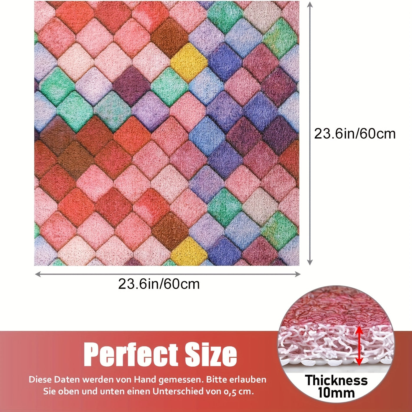 Non-Slip Shower Mat with Drain Holes - Quick-Dry Bath, Anti-Slip Bathroom Floor Mat, Soft Cushioned PVC Bath Mat for Shower, Bathtub, Kitchen - Easy Clean Bathroom Safety Mat, Mosaic Design, Elderly Care